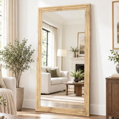 81x41in Full Length Mirror, 3-Tier Stepped Wood Frame, Light Brown - color: Light Brown, size: 81"L x 41"W