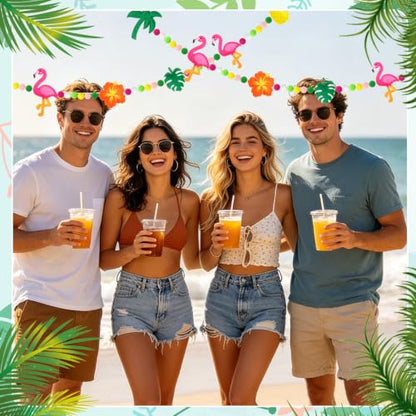 Jansun 8.2Ft 3D Summer Hawaiian Tropical Felt Garland Banner - color: Rose Pink Yellow Green Orange