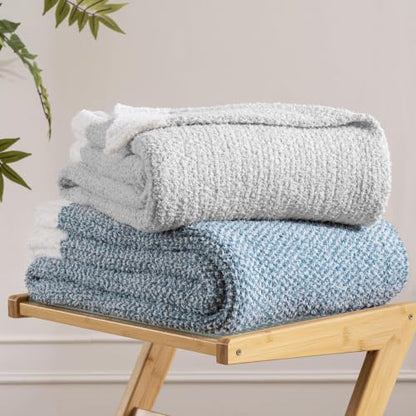 Exclusivo Mezcla Reversible Knit Throw Blanket for Couch, Heather Blue - color: Heather Blue, size: Throw (50"x60")