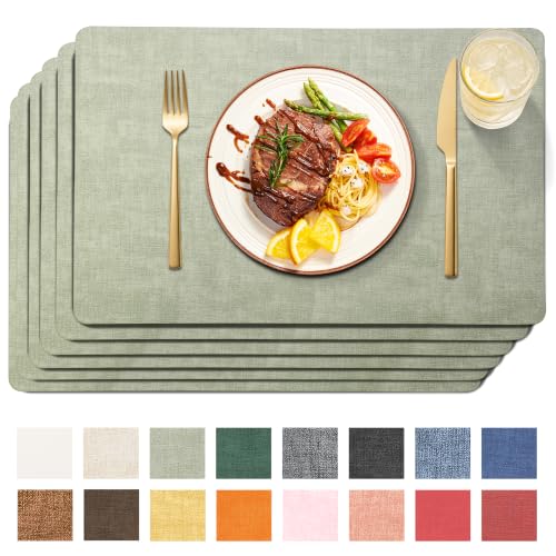 Maxpearl Faux Leather Placemats Set of 6, Easy to Clean, Light Green - color: Light Green