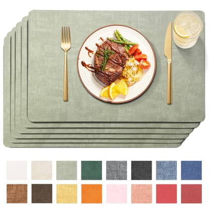 Maxpearl Faux Leather Placemats Set of 6, Easy to Clean, Light Green - color: Light Green