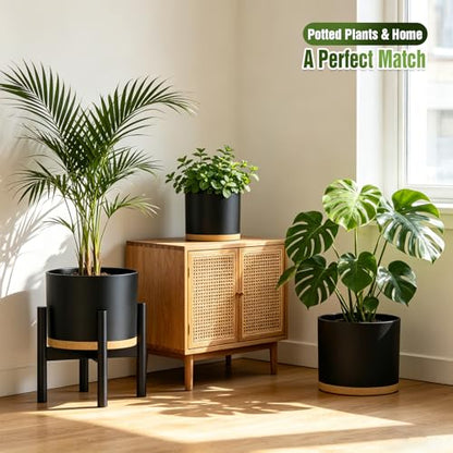 10/9/8 Inch Plant Pots 3 Pack, with Drainage Hole & Saucers - color: Matte Black&brown