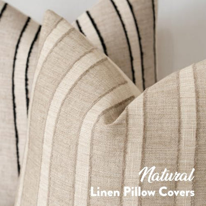 FIOUOVO Striped Linen Throw Pillow Covers 18x18 Set of 2, Natural Linen - color: Natural Linen, size: 18" x 18" (Pack of 2)