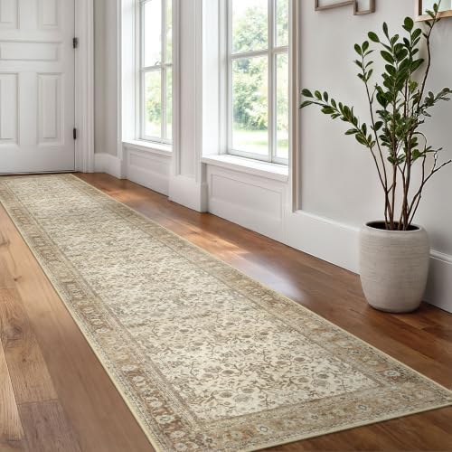 SIILOOM 2x12 Washable Runner Rug Non Slip Soft Area Rug for Hallway Kitchen - color: Beige/Brown, size: 2' x 12' (Runner)