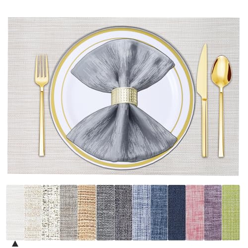 BETEAM Placemats Set of 8, Woven Place mats for Dining Table, Beige Grey - color: Beige Grey, size: 8 Pcs