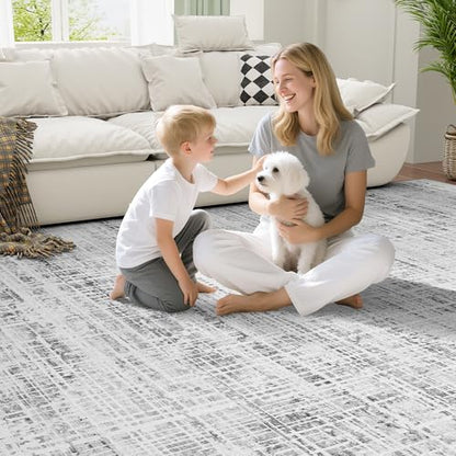 6x9 Washable Area Rug for Living Room Bedroom: Non-Slip Modern White Gray - color: White Gray, size: 6' x 9' (Rectangular)