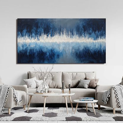 YISXINOAG Deep Blue Abstract Wall Art Modern Calm Cool Tones Canvas 29"X58" - color: deep blue, size: 58"L x 29"W
