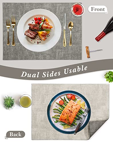 SUEH DESIGN Leather Placemats Table Mats Set of 6, Light Grey & Smoky Grey - color: A: Light Grey & Smoky Grey