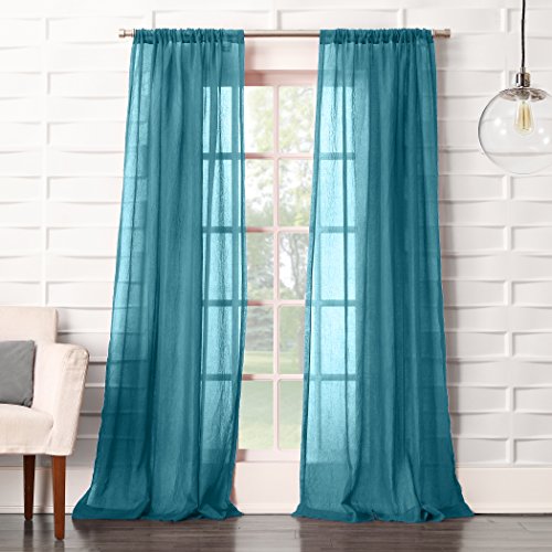 No. 918 Tayla Crushed Texture Semi-Sheer Rod Pocket Curtain Panel, 50" x 95", Marine - color: Marine Teal, size: 50"W x 95"L (Pack of 1)