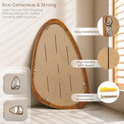30" x 20" Asymmetrical Mirror, Solid Wood Frame, Irregular Design - color: Brown, size: 30"L x 20"W