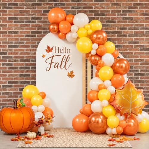Fall Balloons 12Inch Burnt Orange Mustard Yellow Beige Thanksgiving Balloon - color: Orange Yellow White Leaf