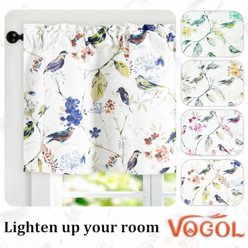 VOGOL Bird Print Kitchen Valance, Country Style Valance, 60x18, Blue - color: Blue, size: 60"W x 18"L (Pack of 1)
