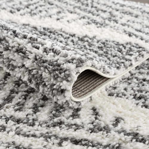 Hauteloom Atlas Moroccan Farmhouse Kitchen Hallway Entryway Shaggy Runner Rug - Bohemian Shag Rug - Plush High Pile - Southwestern Boho Soft Carpet - Black, Cream, Grey, Beige - 2'7" x 7'3" - color: Charcoal, Cream / Trunding, size: 2'7" x 7'3" (Runner)
