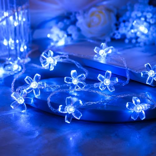Connectable 33ft 100 LED Plug in Blue Flower Fairy Lights String Decor - color: Blue
