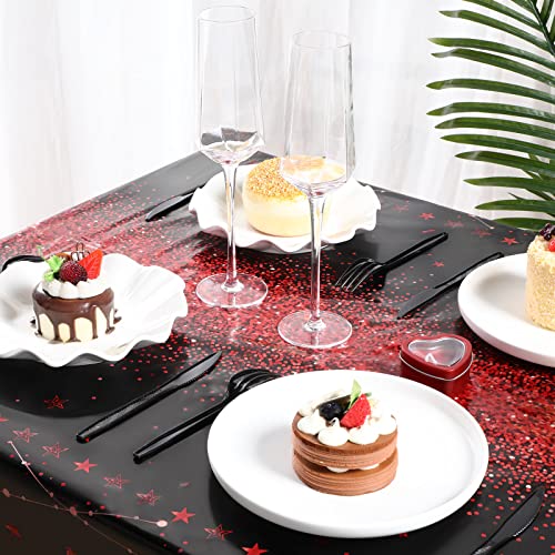 Tudomro 3 Pcs Plastic Happy Birthday Party Tablecloths,Black Red - color: Black Red