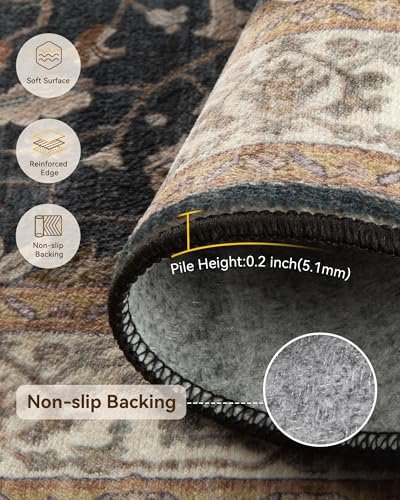 RELEANY Washable Vacuum-Friendly Area Rugs 6'x9' Black/Vintage - color: Black/Vintage, size: 6' x 9' (Rectangular)