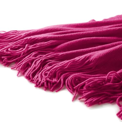 Homiest Dark Pink Knitted Throw Blanket with Fringe, 50x60 Inch - color: Fuschia, size: 50" x 60"