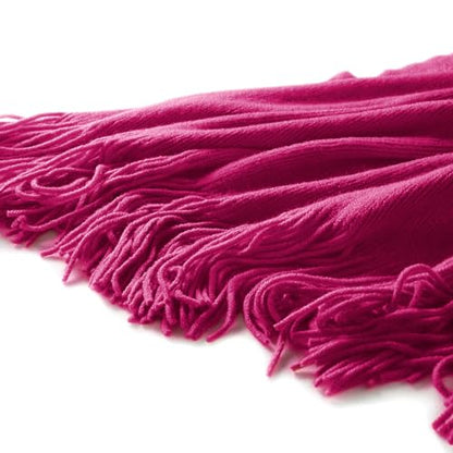Homiest Dark Pink Knitted Throw Blanket with Fringe, 50x60 Inch - color: Fuschia, size: 50" x 60"