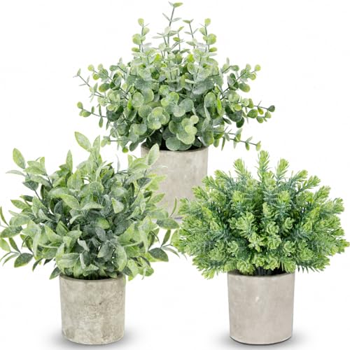 3 Pack Small Fake Plants, Mini Potted Artificial Greenery Plants for Indoor
