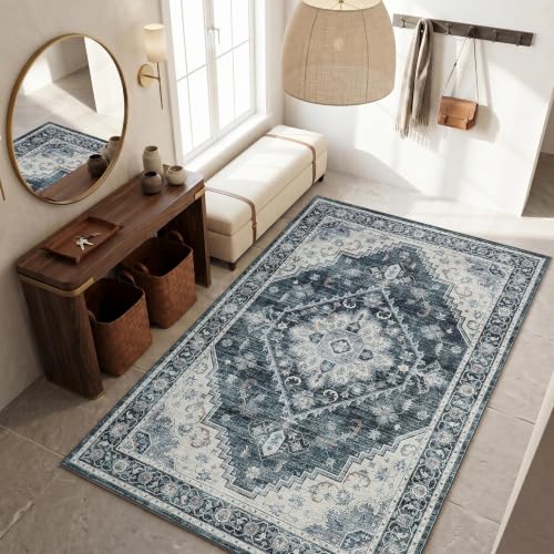 Garvee Navy Blue Boho Washable 4x6 Area Rug for Nursery Bedroom - color: Navy Blue, size: 4' x 6' (Rectangular)