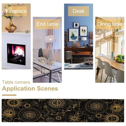 Sun Moon Table Runner,Boho Hippie Mystic Astral Celestial Tarot Constellation Moon Starry Night Tabletop Restaurant Dining Kitchen Wedding Party 13x36 Inch - color: Moon Style-14, size: W13X L36