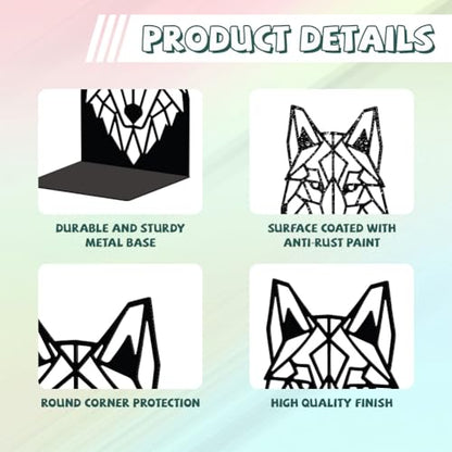 Peacoblue 5.3"x4.3"x7.5" Metal Bookends, Heavy Duty Book Ends for Shelves - style: Geometric Wolf Head