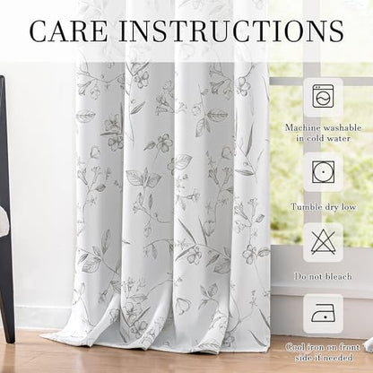ChrisDowa 100% Grey Blackout Floral Curtains 96 Inches Long 2 Panels - color: Grey, size: 52"W x 96"L (Pack of 2)