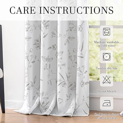 ChrisDowa 100% Grey Blackout Floral Curtains 108 Inches Long 2 Panels - color: Grey, size: 52"W x 108"L (Pack of 2)