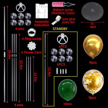 TONIFUL 4 Set Dark Green Gold Balloon Stand Balloon Centerpieces for Table - color: Dark Green Gold