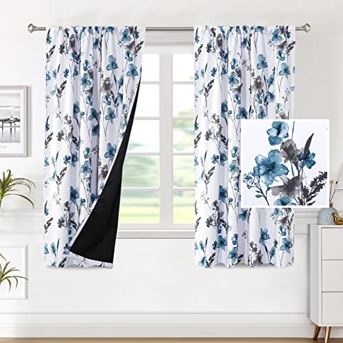 H.VERSAILTEX 100% Blackout Curtains 63 Inches for Kitchen, Grey/Blue - color: Grey/Blue, size: 52"W x 63"L (Pack of 2)