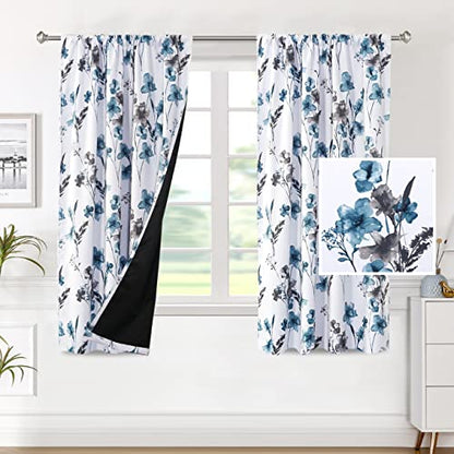 H.VERSAILTEX 100% Blackout Curtains 63 Inches for Kitchen, Grey/Blue - color: Grey/Blue, size: 52"W x 63"L (Pack of 2)