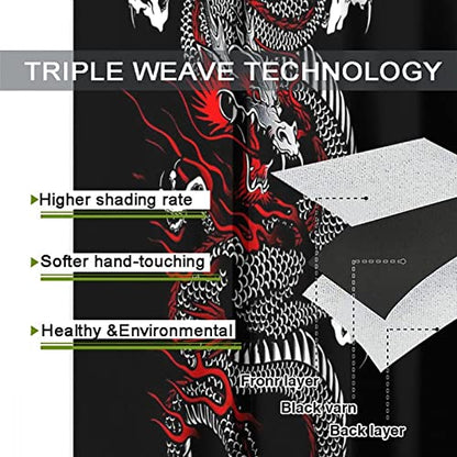 Fantasy Chinese Dragon Curtains - Cool Retro Black Red Japanese Anime Dragon Window Drapes Room Darkening Blackout Curtains Thermal Insulated Grommet Curtains for Bedroom 2 Panels 45L x 21W - color: Fantasy Chinese Dragon, size: 42"W x 45"L (Pack of 1)