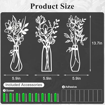 Embewhis Wall Decor Metal Flowers 3pcs, Rustic Farmhouse Flower Sculptures, 13.7" Wall Art Decor, Drill-Free Install Option for Living Room, Kitchen, Bedroom & Bathroom - size: J