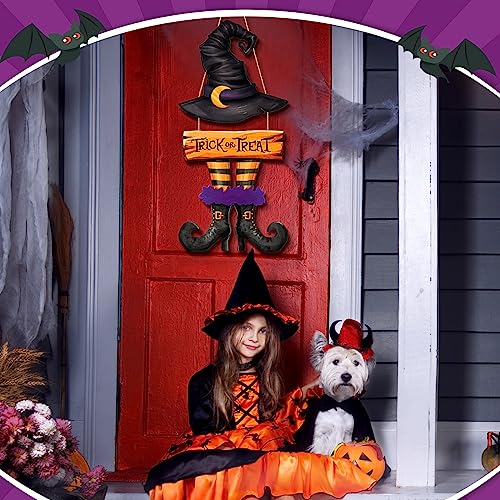 BBTO Halloween Door Decorations Witch Wreath Decor Trick or Treat Wood Sign - style: Witch