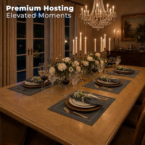 Signature Linen™ by D'Moksha, Charcoal Gray Placemats Set of 4, 14 x 19 Inch, 100% Pure Linen Table Mats, Hemstitch, Machine Washable Cloth Placemats- Fall, Weddings, Outdoor Hosting - color: Charcoal Gray, size: Set of 4 (14 X 19 Inch)