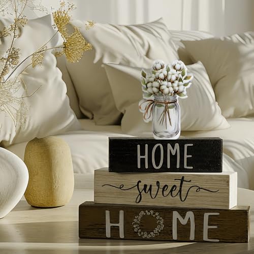 Cinnvoice 4 Pcs Farmhouse Wooden Tabletop Decor Cotton Summer Tiered Tray - style: Cotton