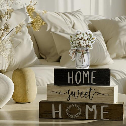 Cinnvoice 4 Pcs Farmhouse Wooden Tabletop Decor Cotton Summer Tiered Tray - style: Cotton