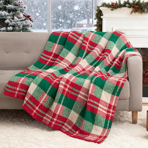 Exclusivo Mezcla Reversible Knit Throw Blanket for Couch, Red and Khaki - color: Red and Khaki, size: Throw (50"x60")