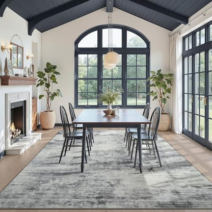 Toneed Washable 7x9 Grey Area Rug with Non-Slip Backing for Living Room - color: Light Neutral Gray, size: 7' x 9' (Rectangular)