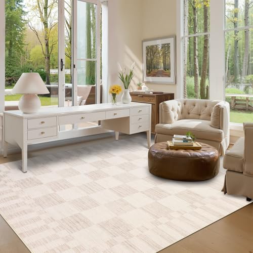 GarveeHome Beige Checkered Rug 5x7 Area Rugs Washable Checkerbroad 5x7 Rug - color: Beige, size: 5' x 7' (Rectangular)