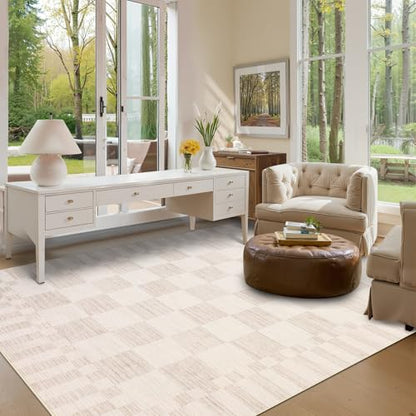 GarveeHome Beige Checkered Rug 5x7 Area Rugs Washable Checkerbroad 5x7 Rug - color: Beige, size: 5' x 7' (Rectangular)