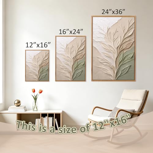 CHDITB Textured Sage Green Leaf Framed Wall Art, Botanical Relief Painting - color: 3d Leaf