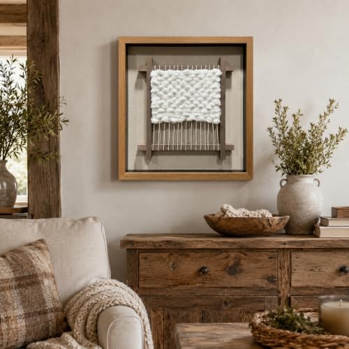 BrightA Luxury Chunky Wool And Rope Wall Hanging for Villa Interiors 23.6"x23.6" - color: White + Black + Natural Wood + Natural wood tone, size: 23.6"x23.6"