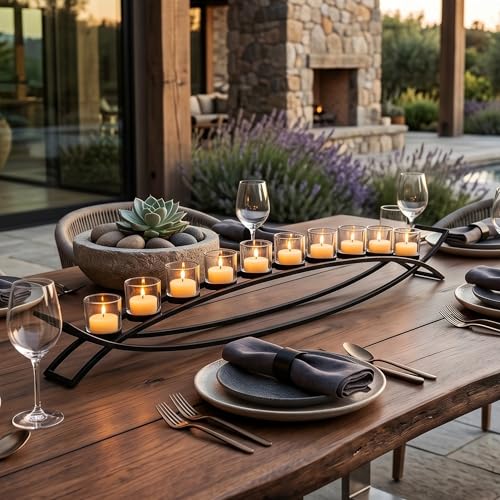 Seraphic Table Centerpiece for Dining Room, Extra Long Candle Holder, Clear - color: Black/Clear, size: 10 Cup