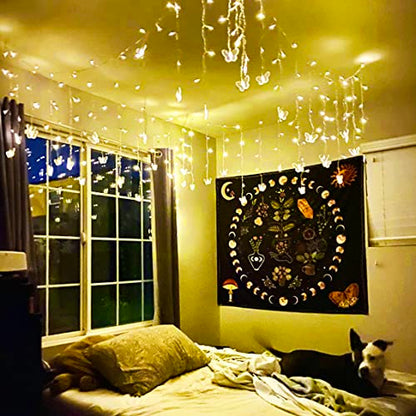 Butterfly Curtain Fairy Lights USB Plug in,8 Modes 120 LED 21FT Firefly Twinkle Timer String Lights with Remote, Waterproof for Bedroom Patio Christmas Wedding Party (Warm White) - color: Warm White