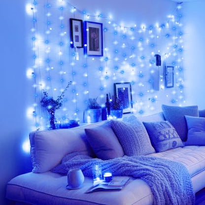 Minetom Curtain Lights, 300 LED Dimmable Twinkle Fairy Lights, 8 Modes - color: Blue & White, size: 1 Pack