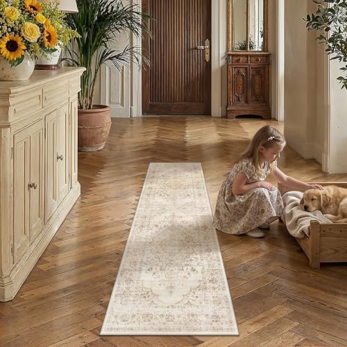2x6 Beige Washable Neutral Runner Rug Hallway - color: Neutral | Beige, size: 2' x 6' (Runner)