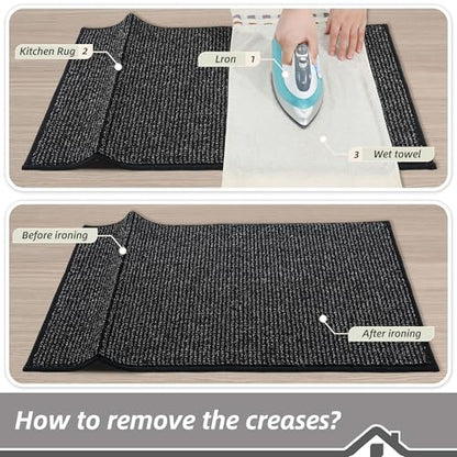 BEQHAUSE Kitchen Rugs and Mats 2PCS Non-Slip, 20"x32"+20"x48", Black - color: Black, size: 20"x32"+20"x48" (Rectangular)