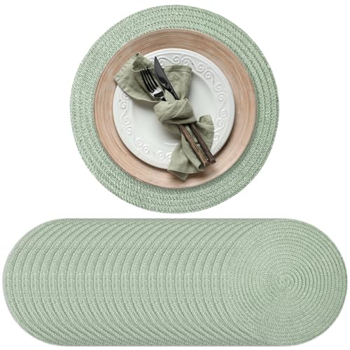 24 Pcs 13 in Round Woven Placemats Boho Charger,Sage Green,Classic - color: Sage Green, style: Classic