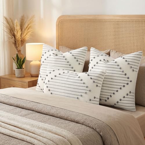 Mecatny Boho Outdoor Throw Pillow Covers 18x18 Set of 2 Grey & Cream White - color: Grey, size: 18" x 18" (Pack of 2)